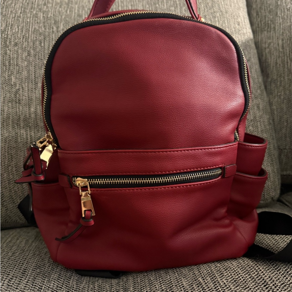 Red Women's Faux Leather Medium Backpack Shoulder Bag